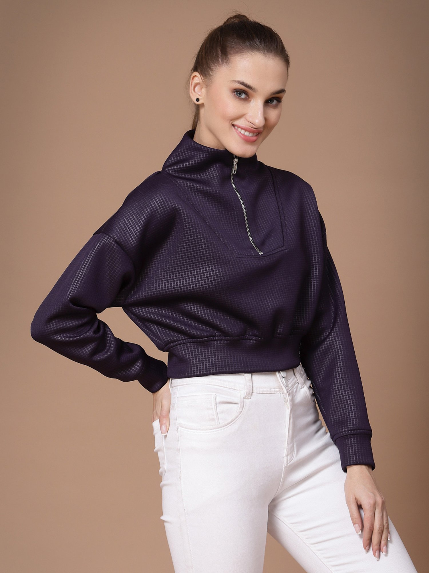 KASSUALLY Purple Relaxed Fit Crop Sweatshirt
