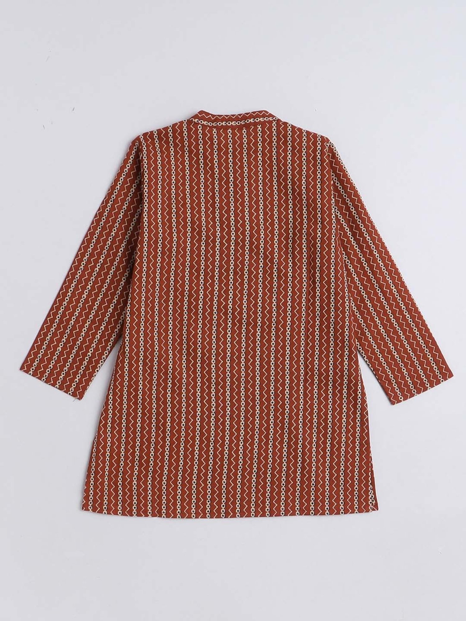 The Magic Wand Kids Maroon & White Cotton Printed Full Sleeves Kurta Set