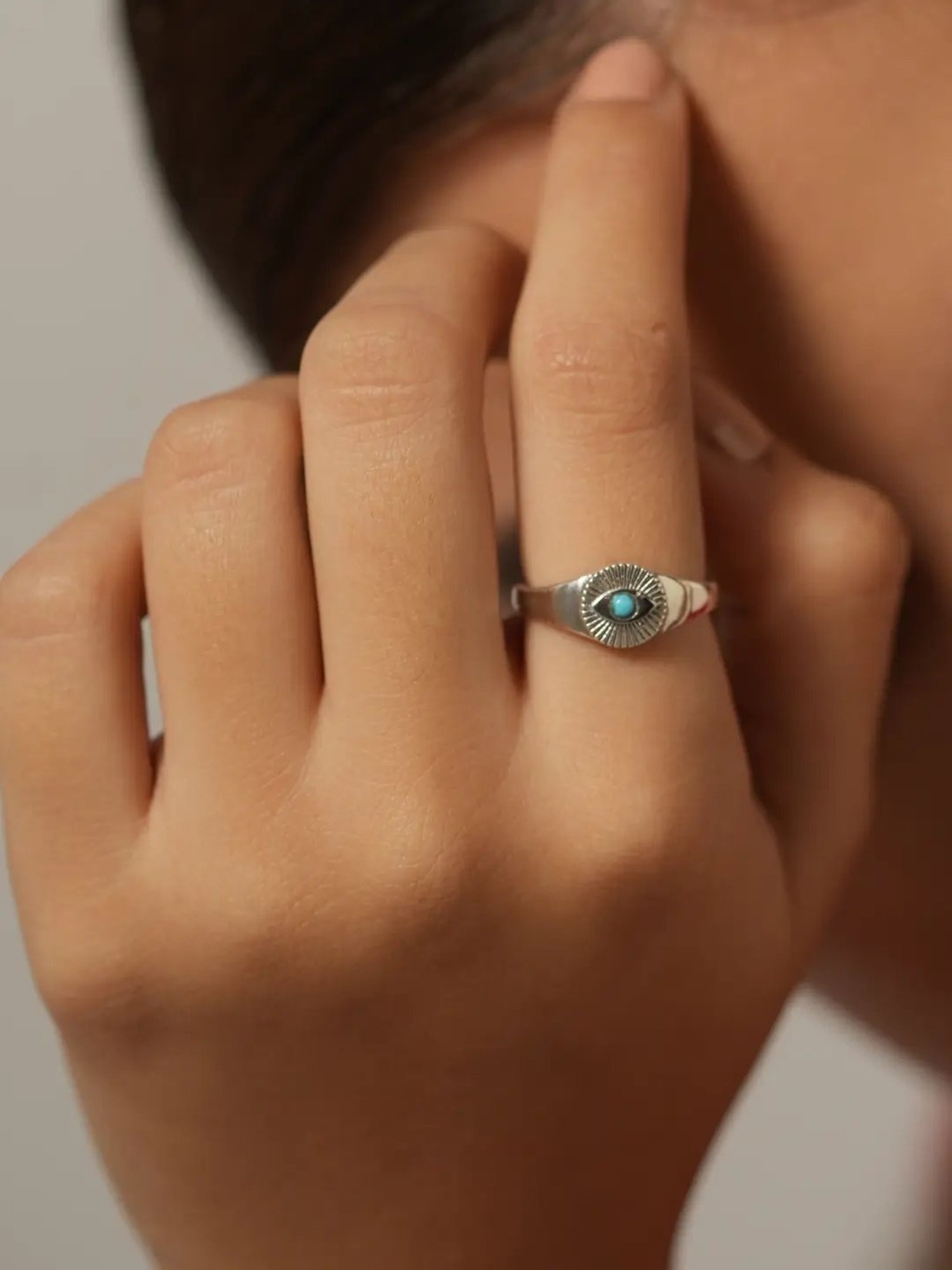 Mabel 92.5 Sterling Silver Rhodium-Plated Evil Eye Signet Adjustable Ring