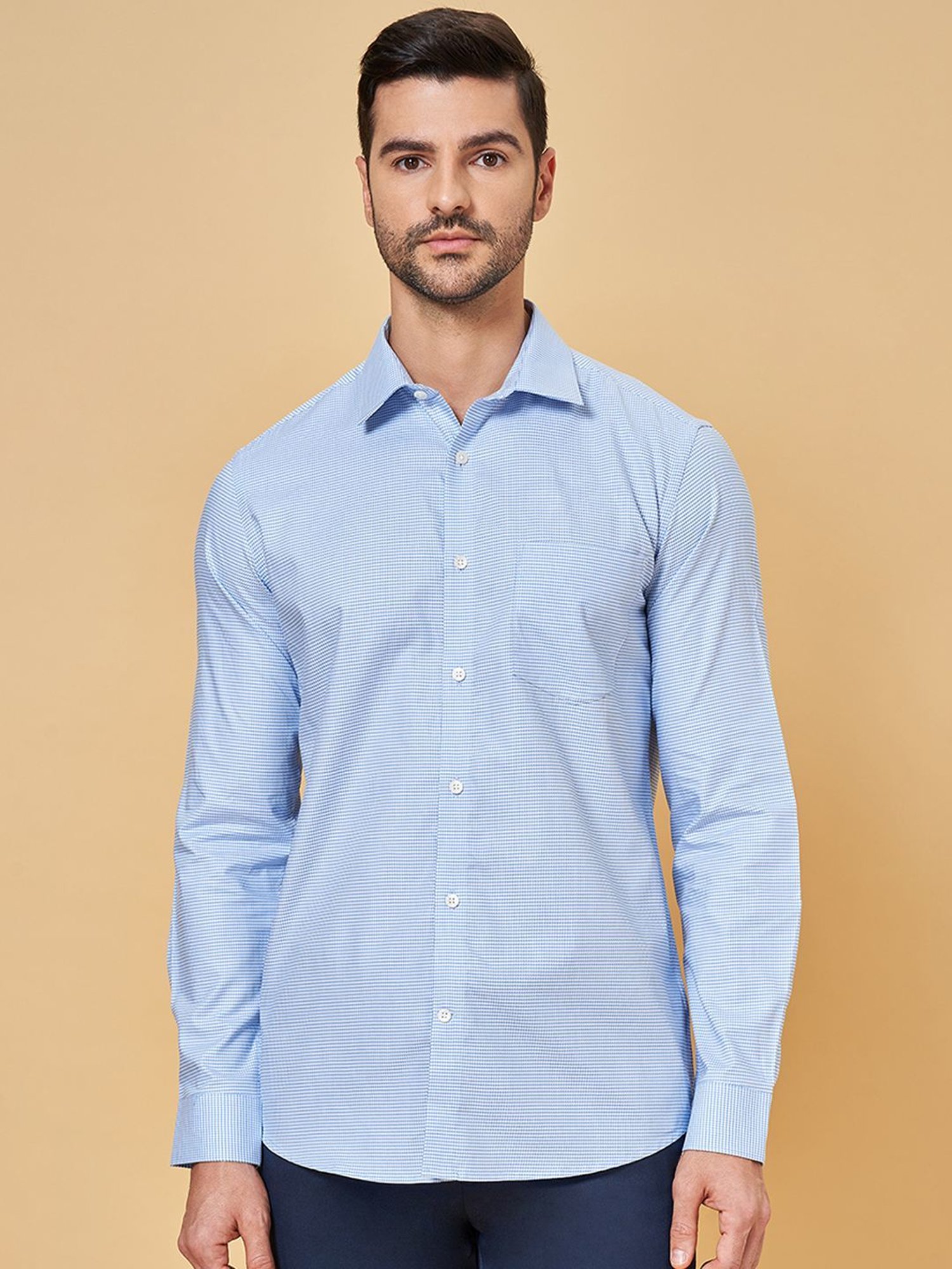Peregrine by Pantaloons Silver Lake Blue Cotton Slim Fit Texture Shirt