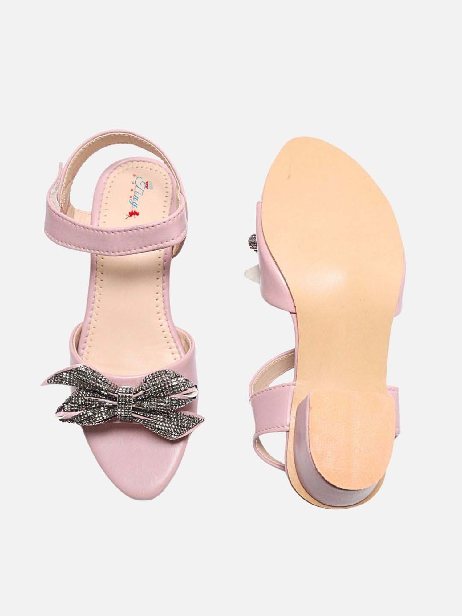 Tiny Bugs Girls Off White & Pink Party Wear Slip Ons