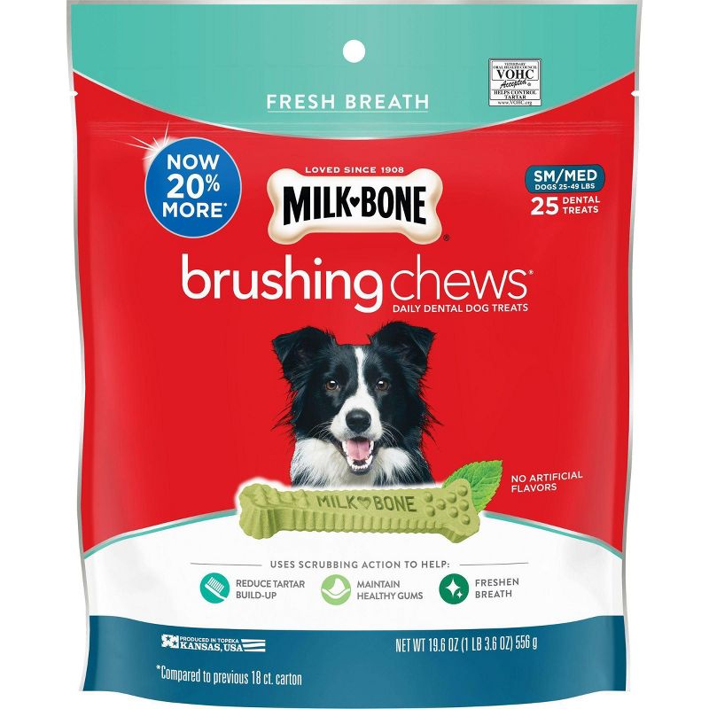 Milk-Bone Brushing Chews Daily Chicken Dental Dog Treats, Fresh Breath, Small/Medium - 19.6oz