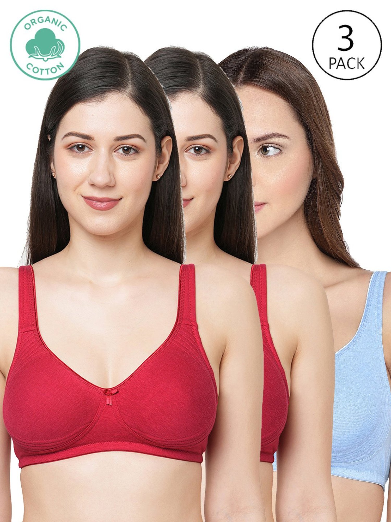 Inner Sense Maroon & Blue Full Coverage Bra - Pack of 3