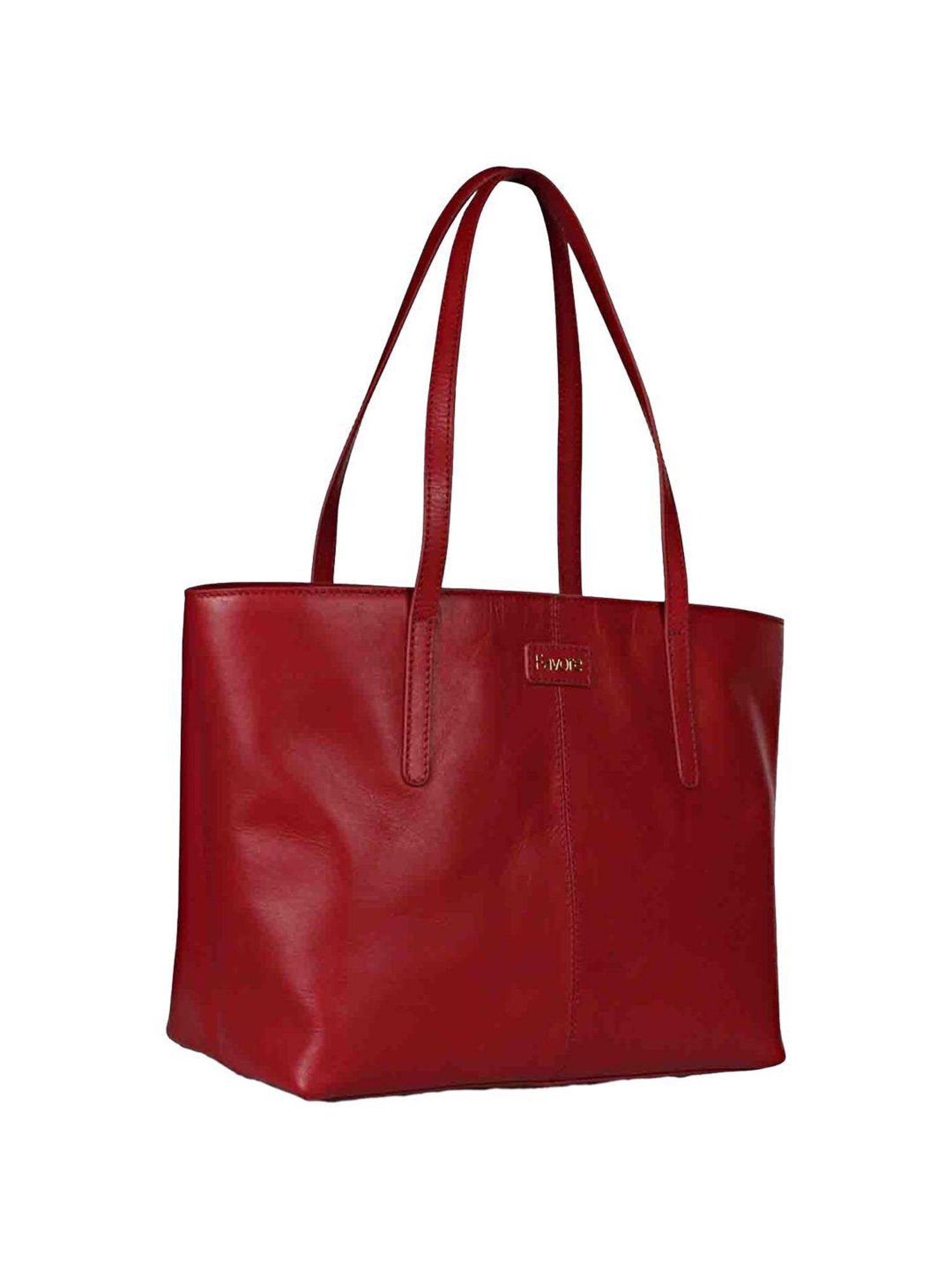 Favore Red Solid Medium Tote Handbag