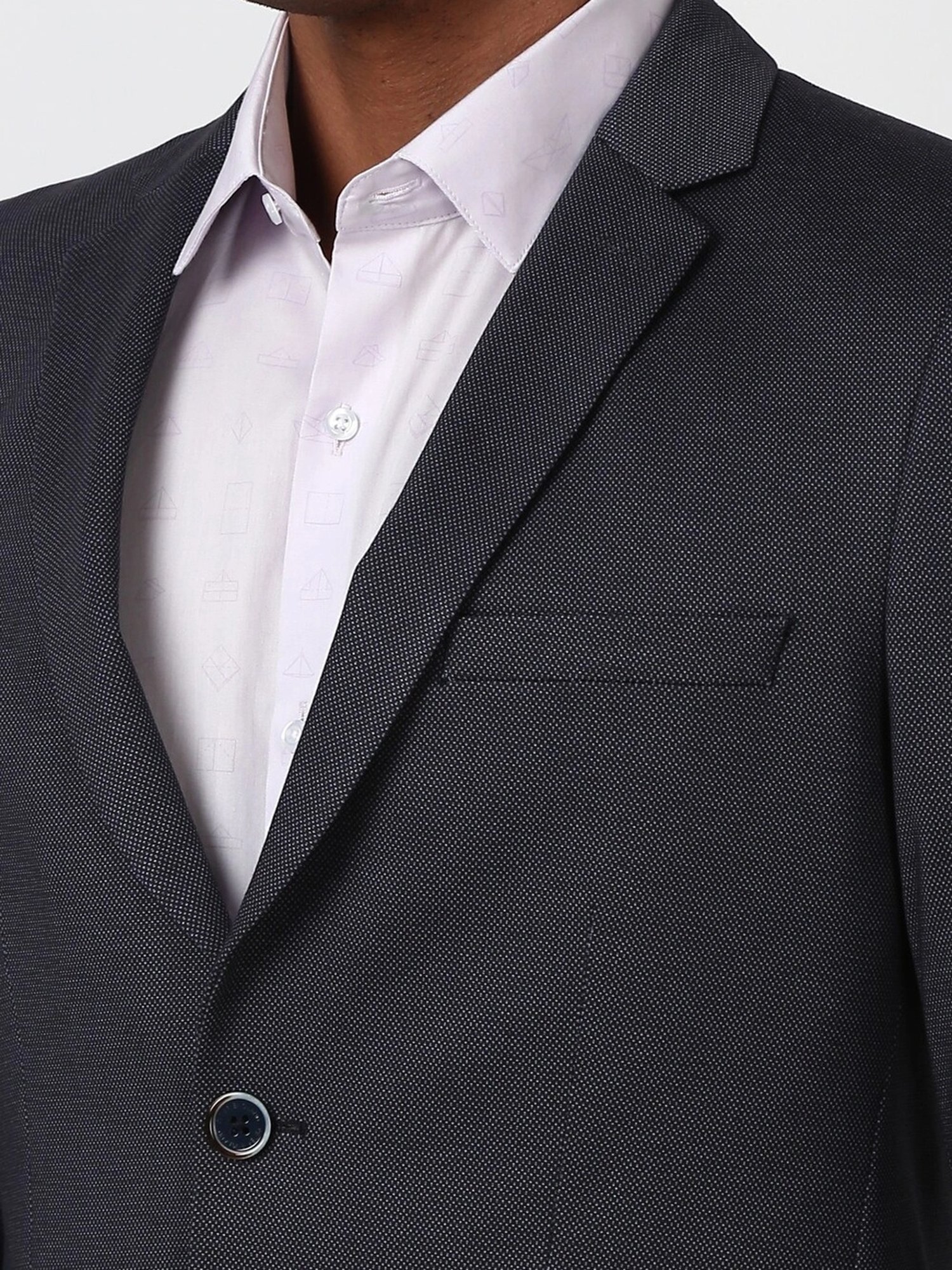 Peter England Elite Grey Slim Fit Texture Blazer