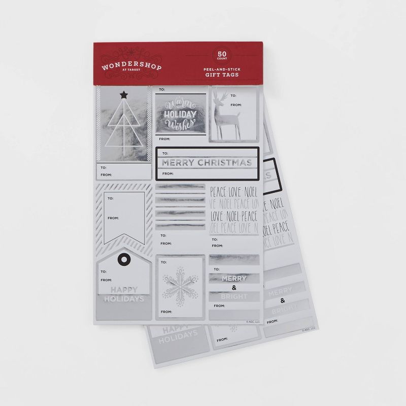 50ct Silver/Black/White Sticker Gift Tags - Wondershop™