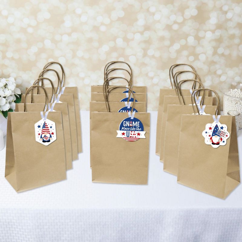 Big Dot of Happiness Patriotic Gnomes - Assorted Hanging Memorial Day, 4th of July and Labor Day Gnome Party Favor Tags - Gift Tag Toppers - Set of 12