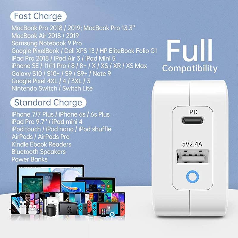 USB C Charger  65W PD 3.0 Fast Charger, GaN Fast Charging USB C Wall Charger 2-Port Portable Charger Adapter for MacBook Pro Air iPad Pro iPhone 11 Pro Max SE Nintendo Galaxy and More