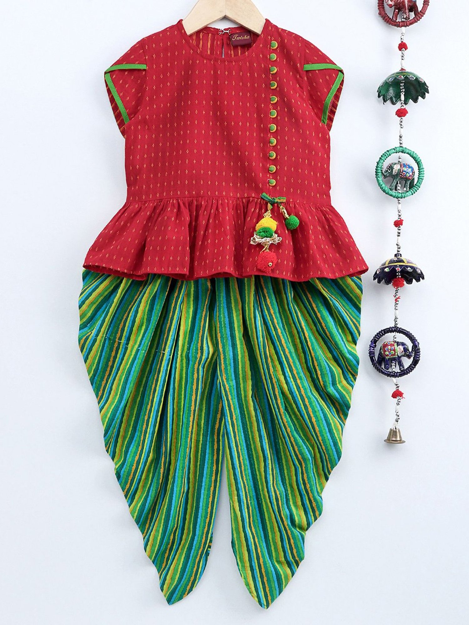 TWISHA Kids Multicolor Self Design Top with Dhoti