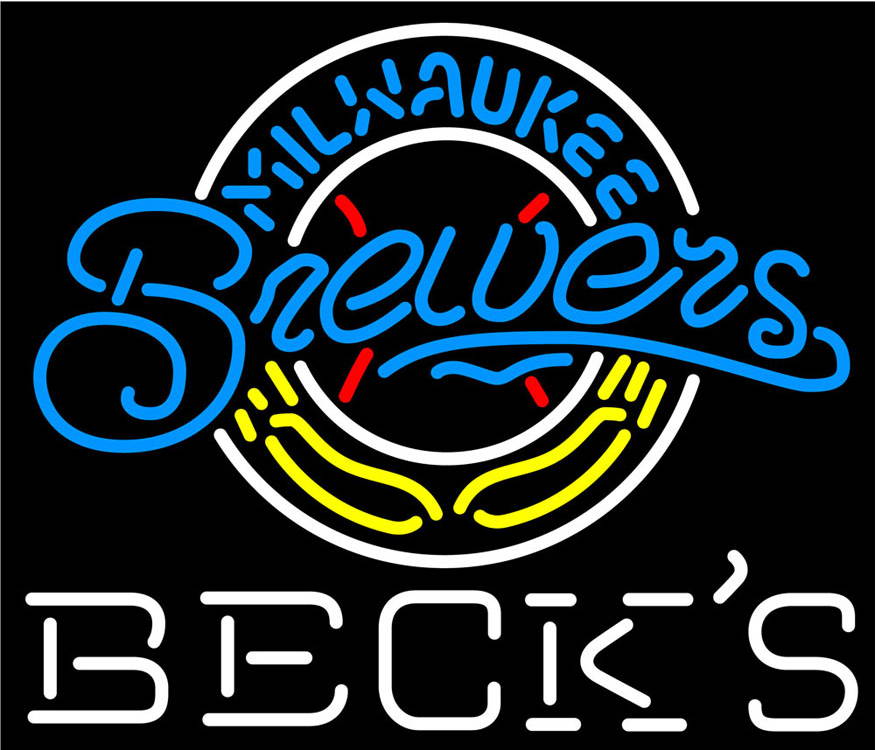 Fashion Neon Sign Becks Milwaukee Brewers MLB Handcrafted Real Glass Lamp Neon Light Neon Sign Beerbar Sign Neon Beer Sign 24x20
