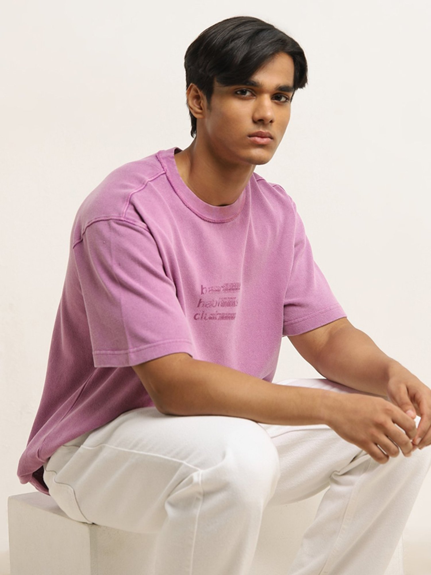 Nuon by Westside Dusty Pink Typographic Relaxed-Fit Cotton T-Shirt