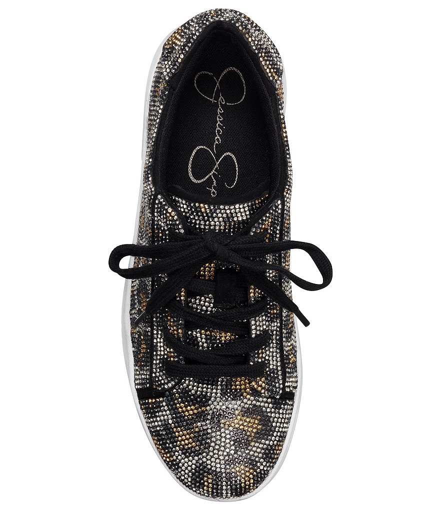 Jessica Simpson Silesta Leopard Print Rhinestone Lace-Up Sneakers