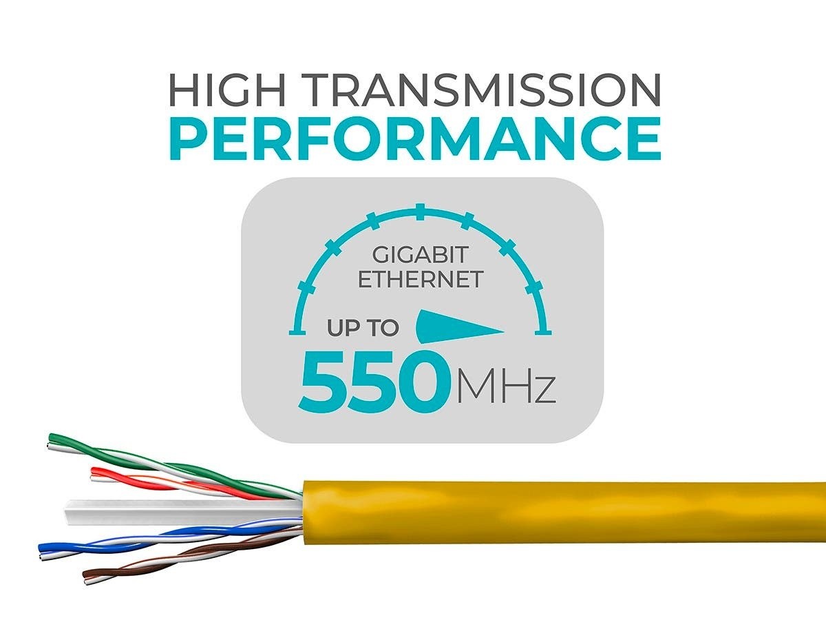 Monoprice Cat6 Ethernet Bulk Cable - Network Internet Cord - Solid, 500Mhz, UTP, CMR, Riser Rated,  Pure Bare Copper Wire, 23AWG, 1000ft, Yellow