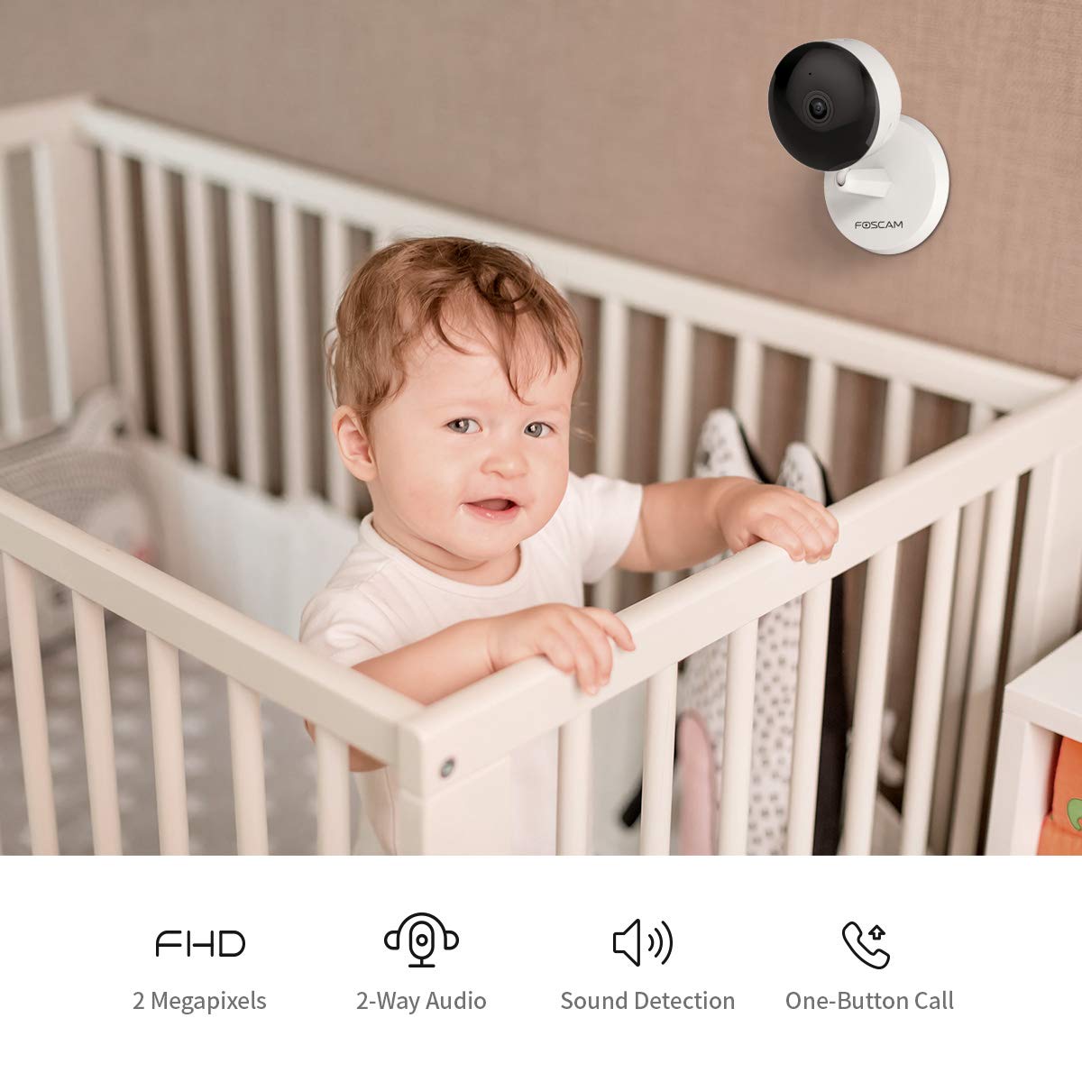 Baby Monitor,Foscam X1 1080P Wireless Smart Home Security Pet Camera with AI Human Detection, Sound Detection, One-Button Call, 2-Way Baby Monitor Audio, Free Cloud Storage Included, Works with Alexa
