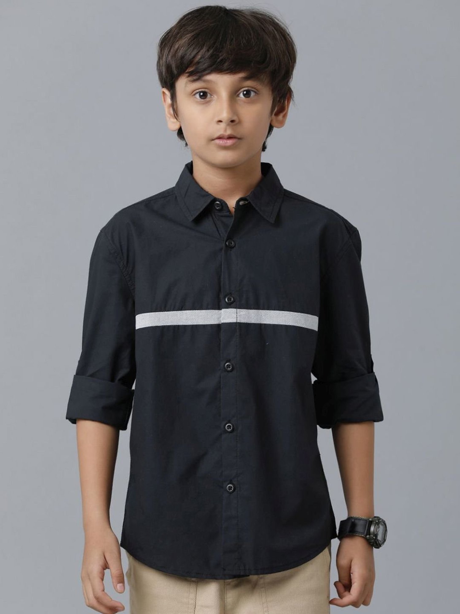 Under Fourteen Only Kids Black Color Block Full Sleeves Shirt