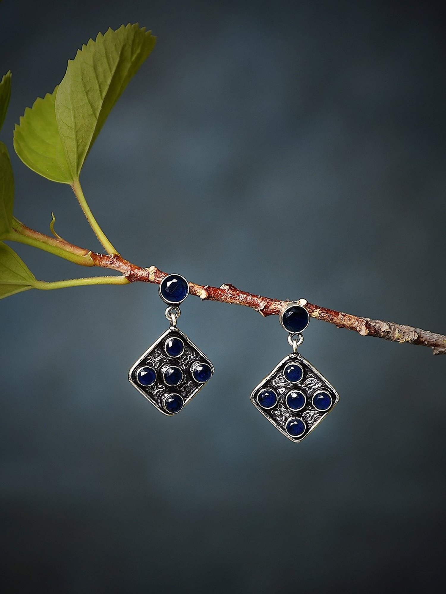 Imli Street Blue Silver Tone Stone-Studded Handcrafted Dangler Earrings