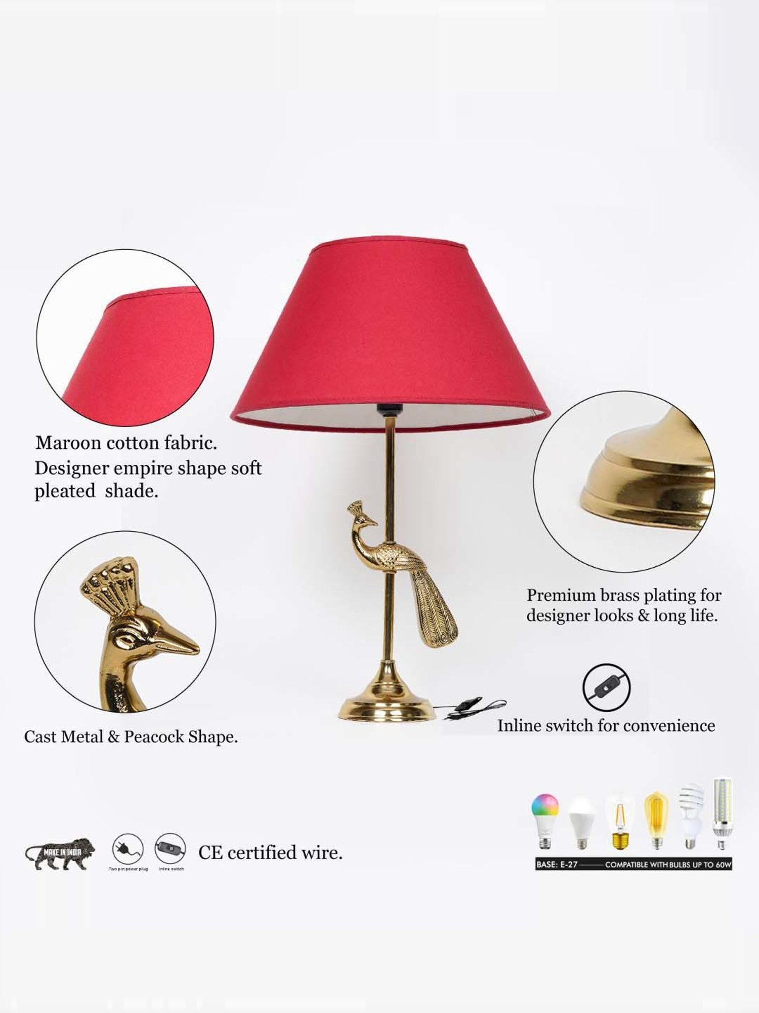 DecorativeRay Red PVC Study Table Lamp - Set of 1