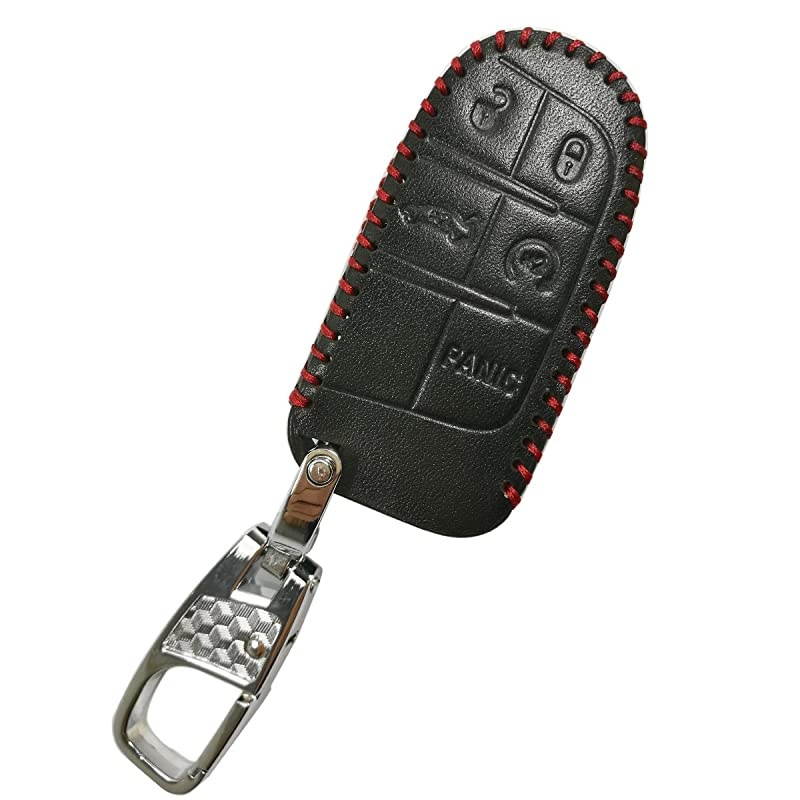 Leather 5butons Key fob Remote Cover Protector Keyless Entry Case Holder for Jeep Grand Cherokee Dodge Challenger Charger Dart Durango Journey Chrysler 300
