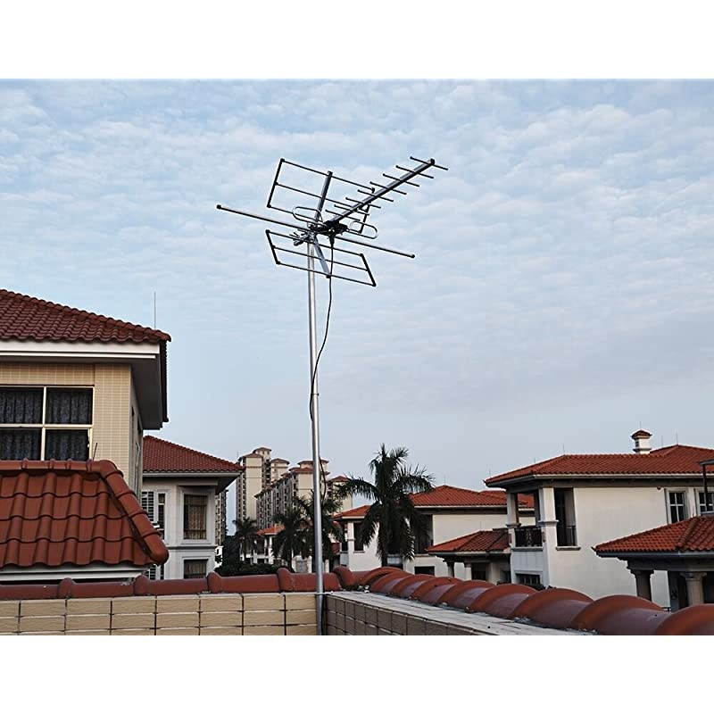 Outdoor Digital Amplified Yagi HDTV Antenna Builtin High Gain and Low Noise Amplifier 40FT RG6 Coaxial Cable 120 Miles Range with UHF and VHF Signal