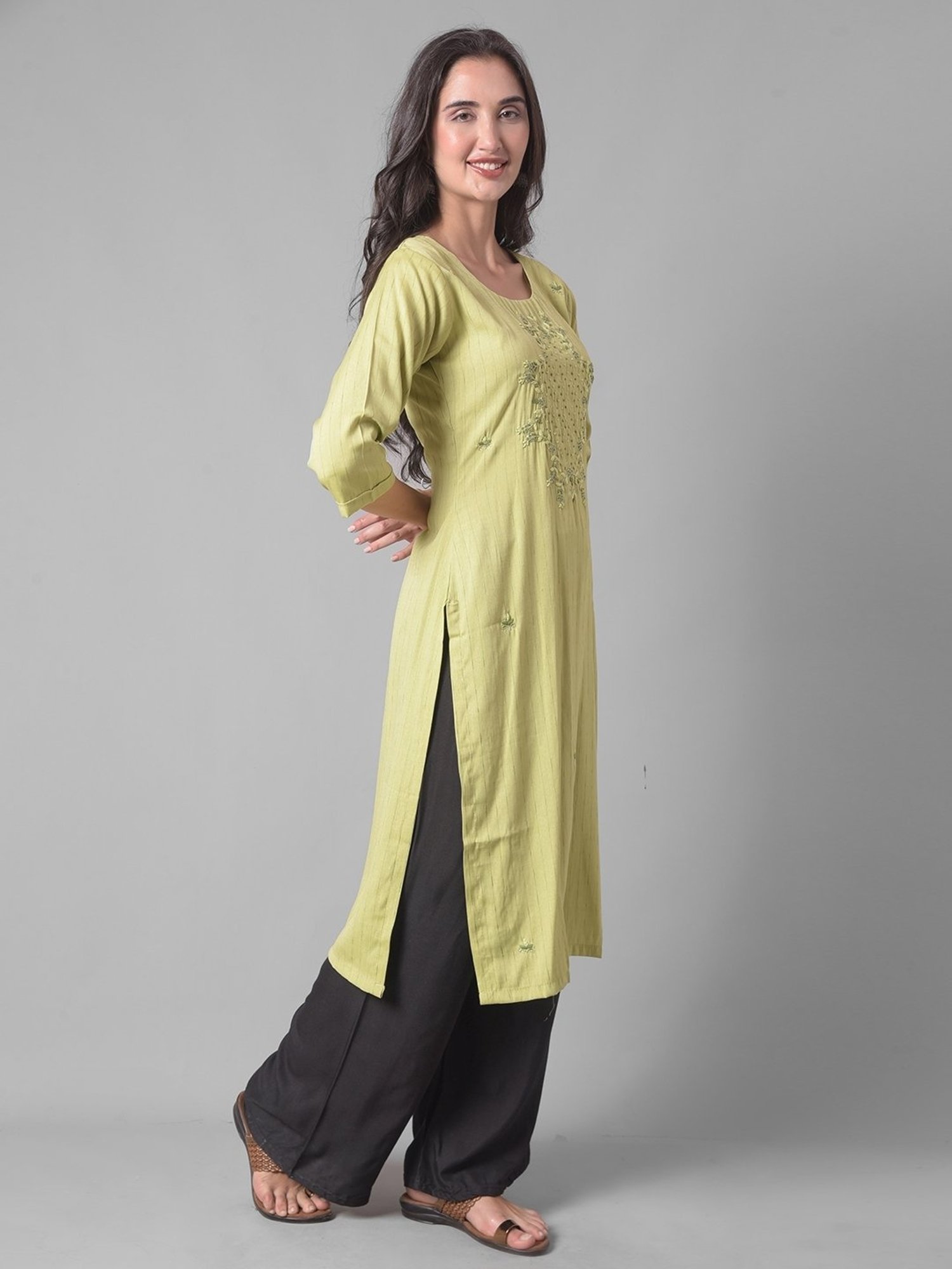 Dollar Missy Green Embroidered Straight Kurta
