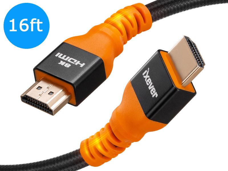 8K HDMI Cable 16ft, iXever HDMI 2.1 Cable 8K@60Hz Ultra HD 48Gbps 8K HDR, 3D, 4320P,2160P, 1080P, Ethernet, Audio Return (ARC), UHD TV, Monitor, PS4, PS3, PS5
