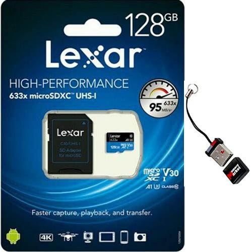 Lexar High Performance 128GB MicroSD XC Memory Card 633x UHS-I Class 10 for Asus Zenfone 6 Live Max Plus M2 Shot Pro with Mini MemoryMarket MicroSD Memory Card reader