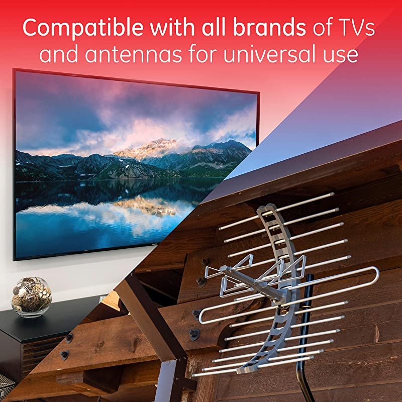 Pro Outdoor TV Antenna + Outdoor Antenna Amplifier, Long Ran Antenna, Attic Mount, Hardware Included, Digital HDTV 4K 1080P VHF UHF, Low Noise Signal Booster