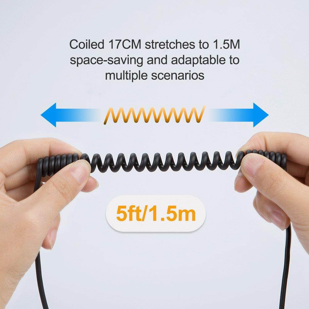 CableCreation Micro USB to Micro USB Cable, (0.56ft to 5ft) Coiled Micro USB OTG Cable with Gold Plated Connector Aluminium Shell Compatible for Smart Phones, Tablets, DJI Remote and More, Black