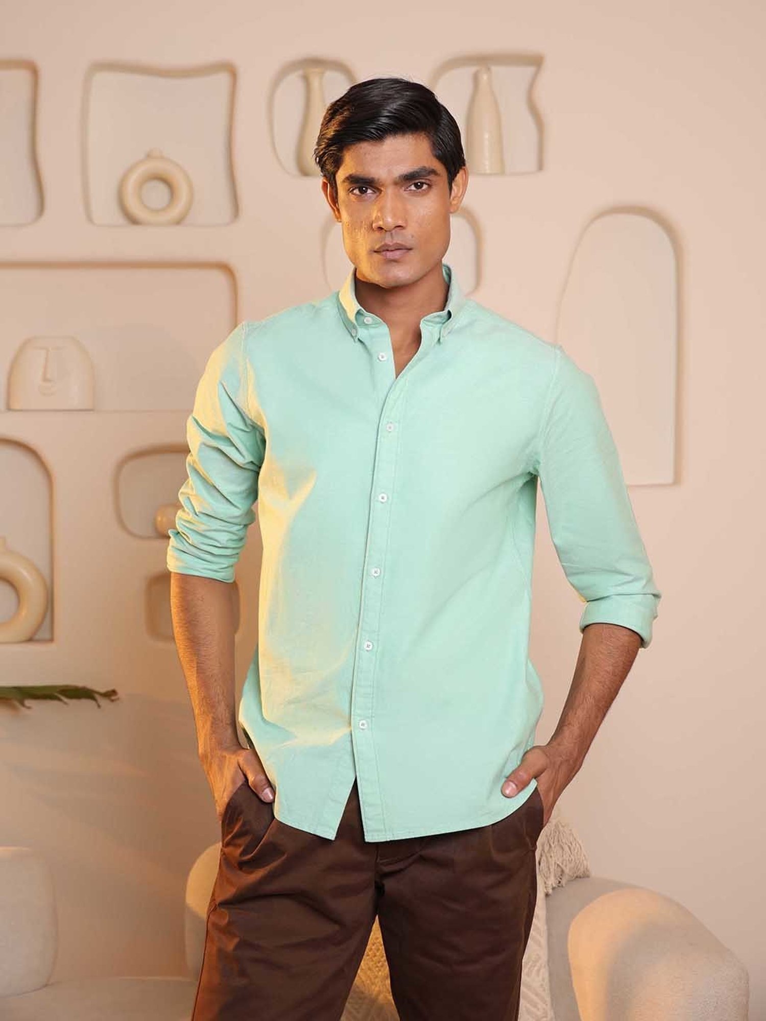 SUBTRACT Light Green Slim Fit Shirt
