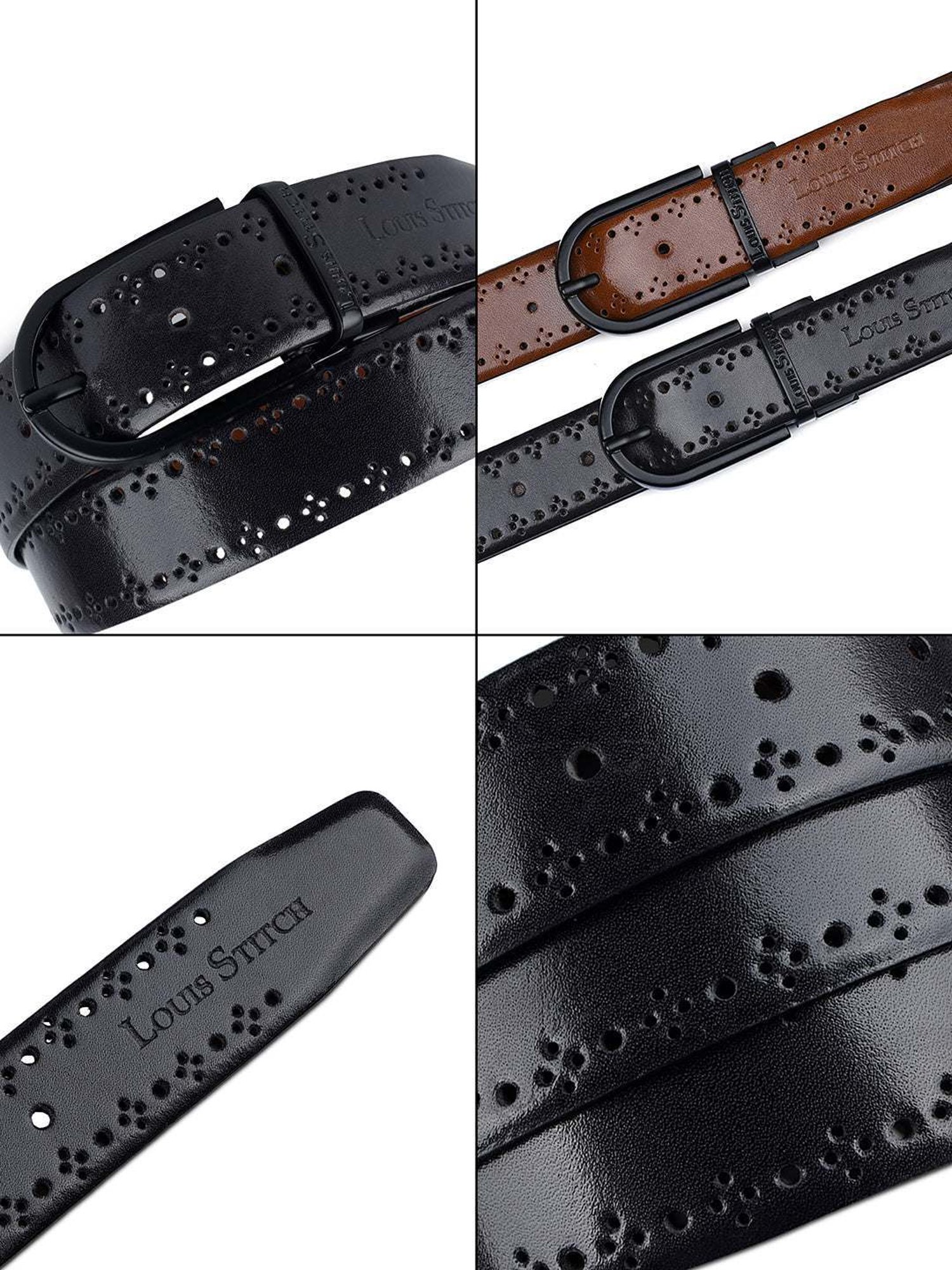 Louis Stitch Spanish Black & Brown Leather Reversible Belt For Men