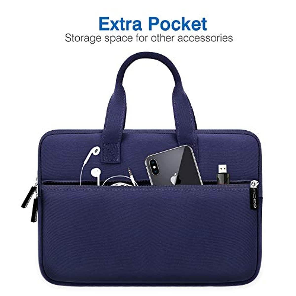 MoKo 9-11 Inch Kids Tablet Sleeve, Portable Neoprene Zipper Carrying Sleeve Case Bag Fits iPad Air 4 10.9, iPad Air 3 10.5, iPad Pro 11/10.5 Inch Tablet Handle Bag with Accessory Pocket - Indigo