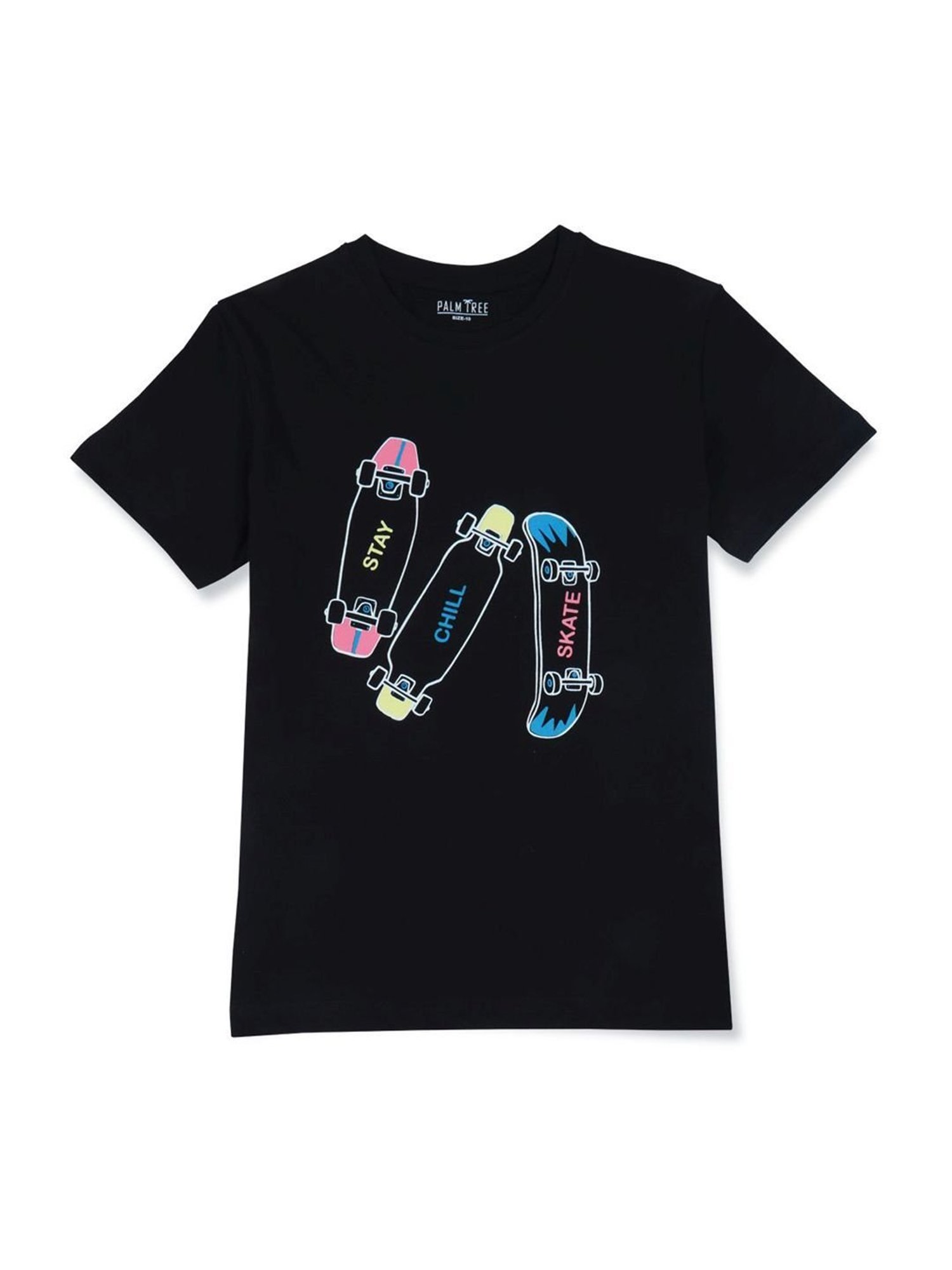 Palm Tree Kids Black Cotton Printed T-Shirt