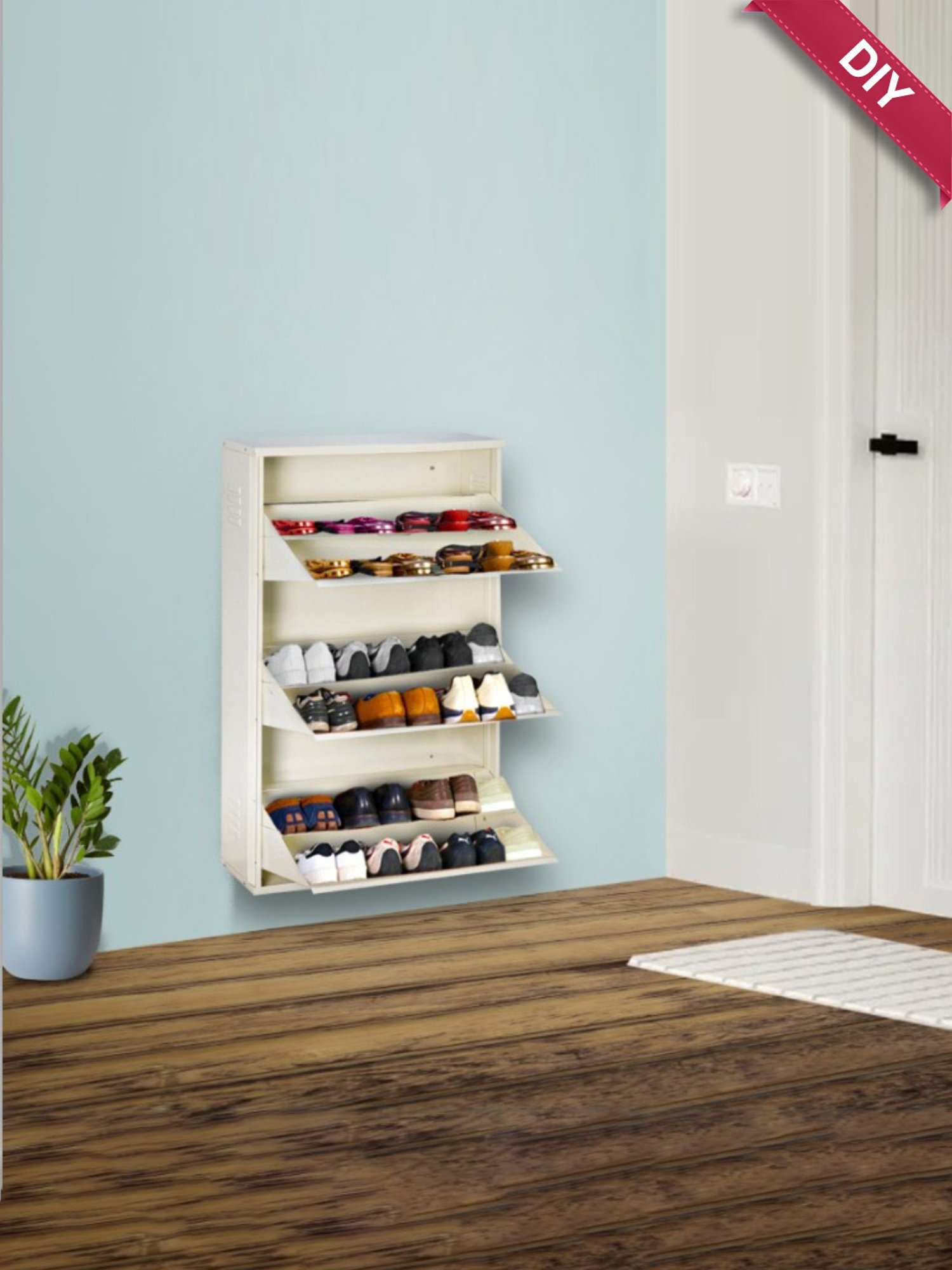 Delite Kom Metal Shoe Rack - 24" 10 Shelf, Double Decker, Ivory, PowderCoat, Wall Mount, DIY