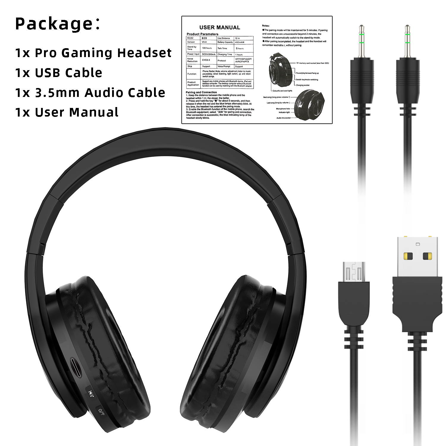 Donwell Wireless Pro Gaming Headset W/ Mic Headphones for PS5 PS4 Xbox One PC Microphone, Foldable Headphones Wireless Headset Over Ear Noise Reduction Earphone Stereo