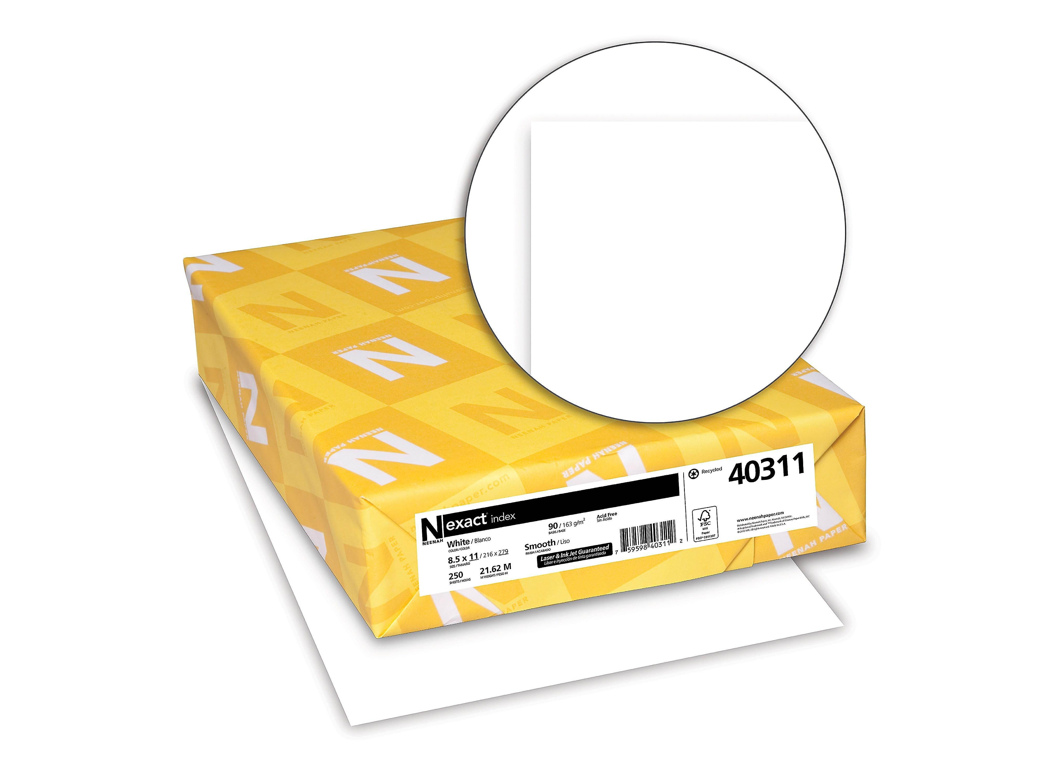 Neenah Paper Exact Index Card Stock, 90 lbs., 8-1/2 x 11, White, 250 Sheets/Pack