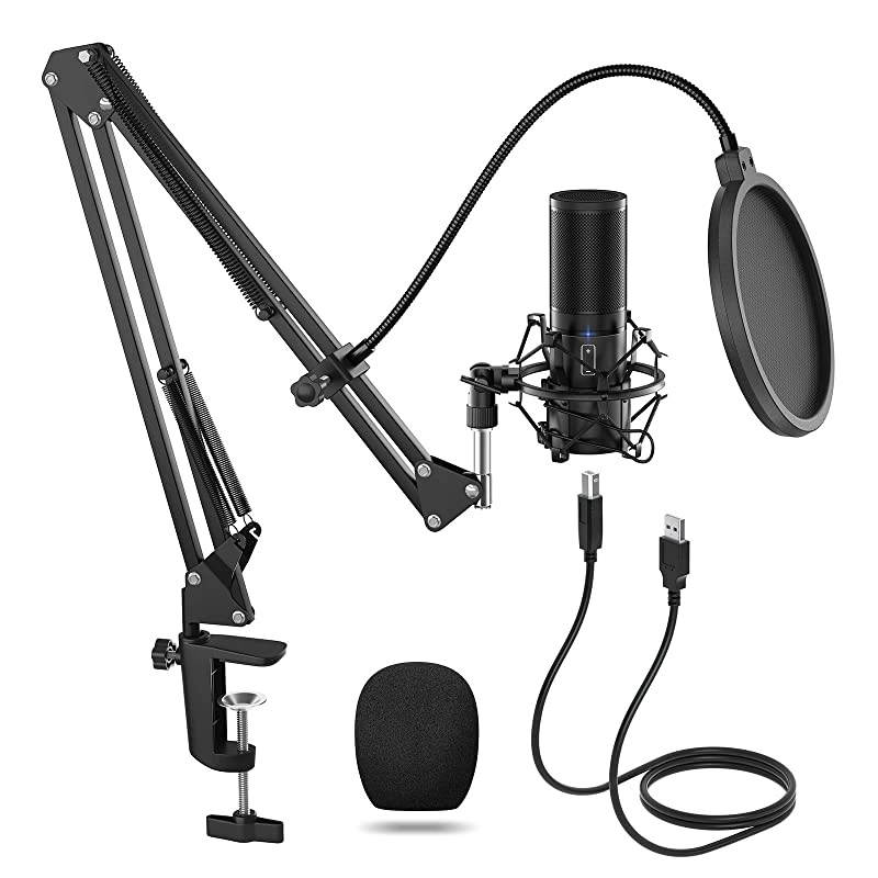 USB Microphone Kit Streaming Podcast PC Condenser Computer Mic for Gaming YouTube Video Recording Music Voice Over Studio Mic Bundle with Adjustment Arm Stand Q9
