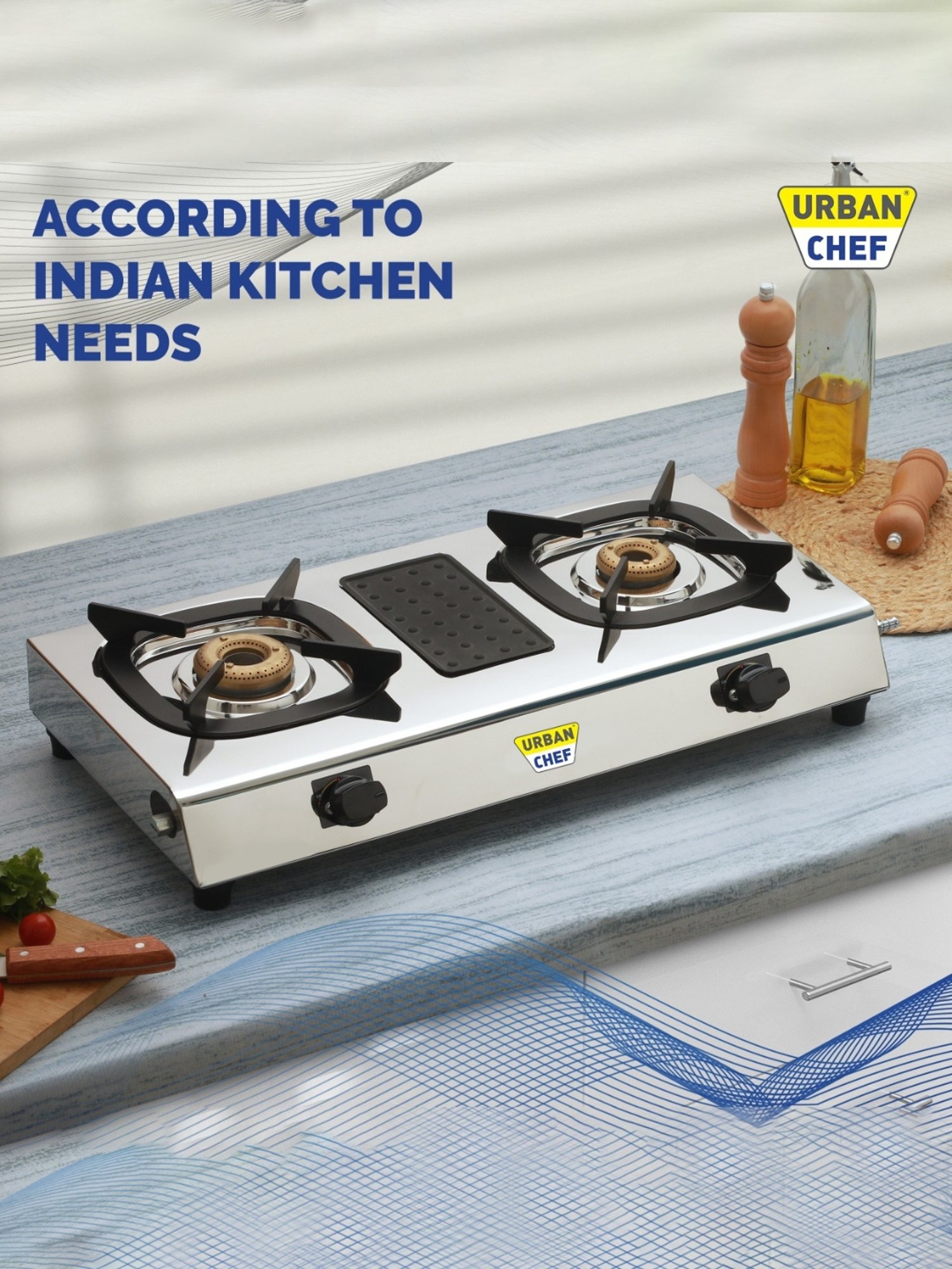 Urban Chef Gas Stove with 2 Burners ( Silver/Black )