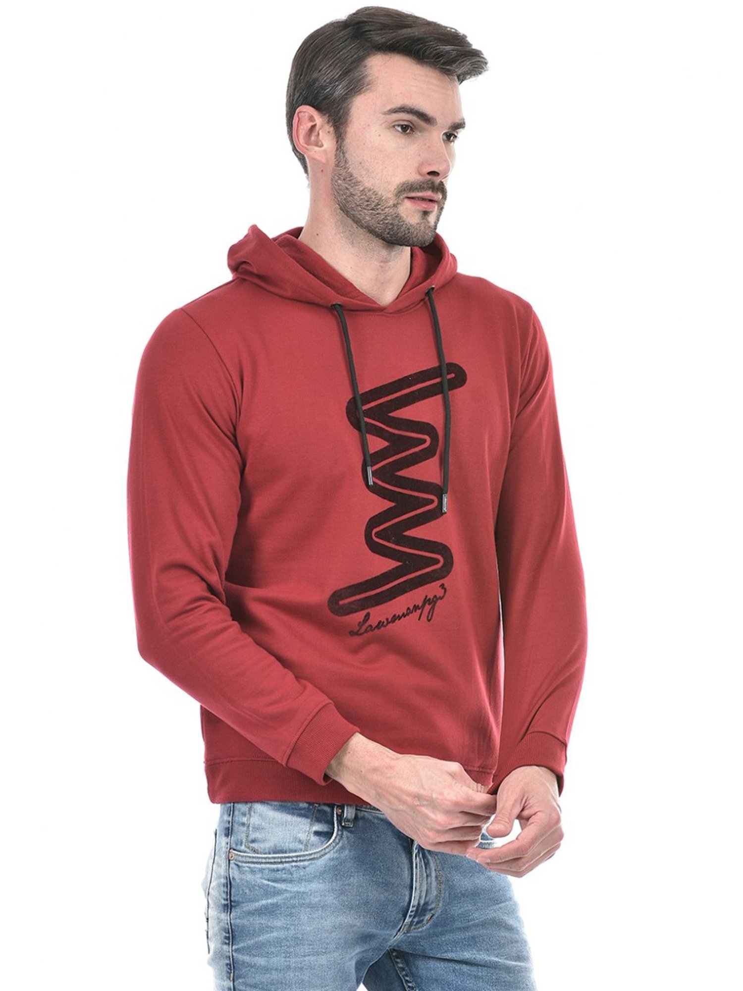 Lawman Maroon Cotton Regular Fit Printed Hooded Sweatshirts