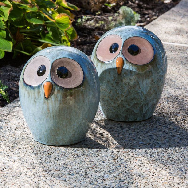 9.25" Handmade Glazed Ceramic Owl Statue - Alfresco Home LLC