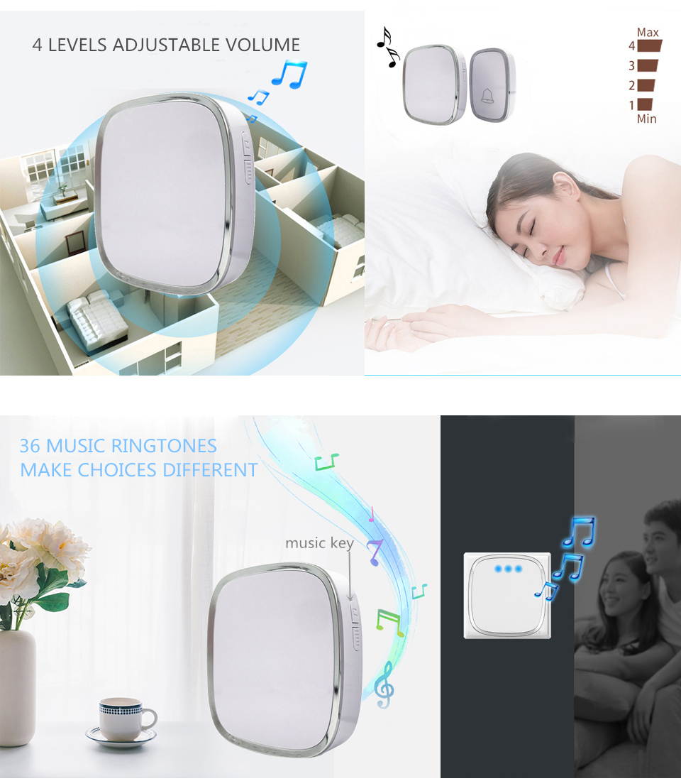 Household Wireless Doorbell Communication Digital Music Doorbell 36 Ring tunes 4 Volume