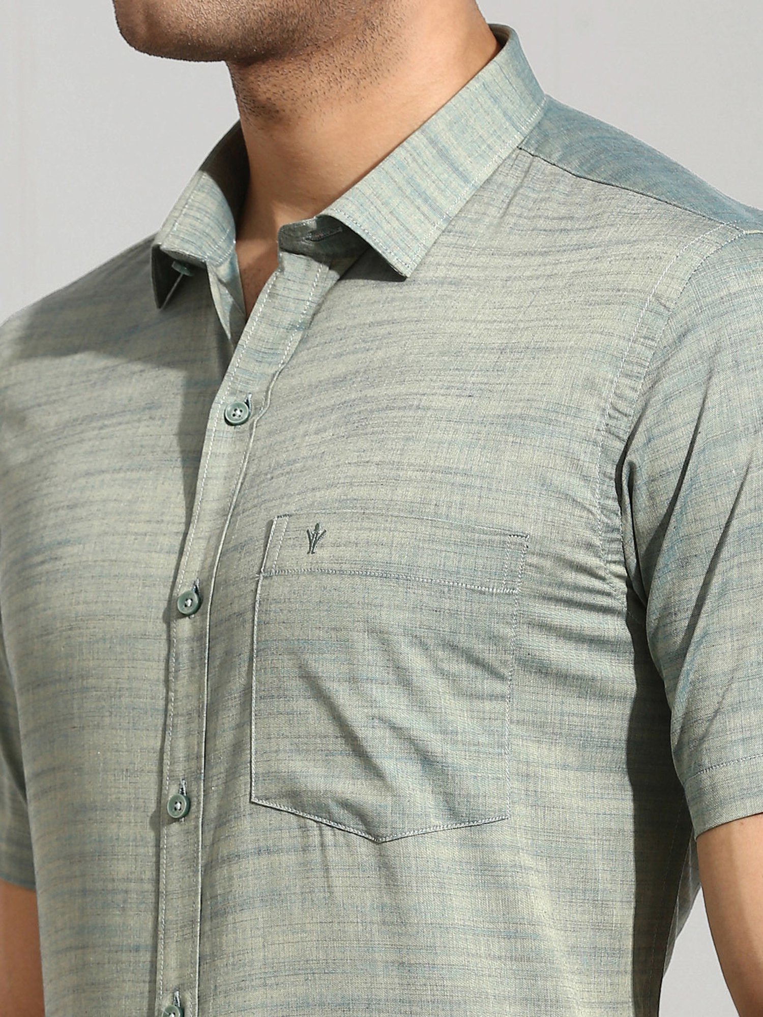 Ramraj Pale Green Regular Fit Textured Cotton Shirt