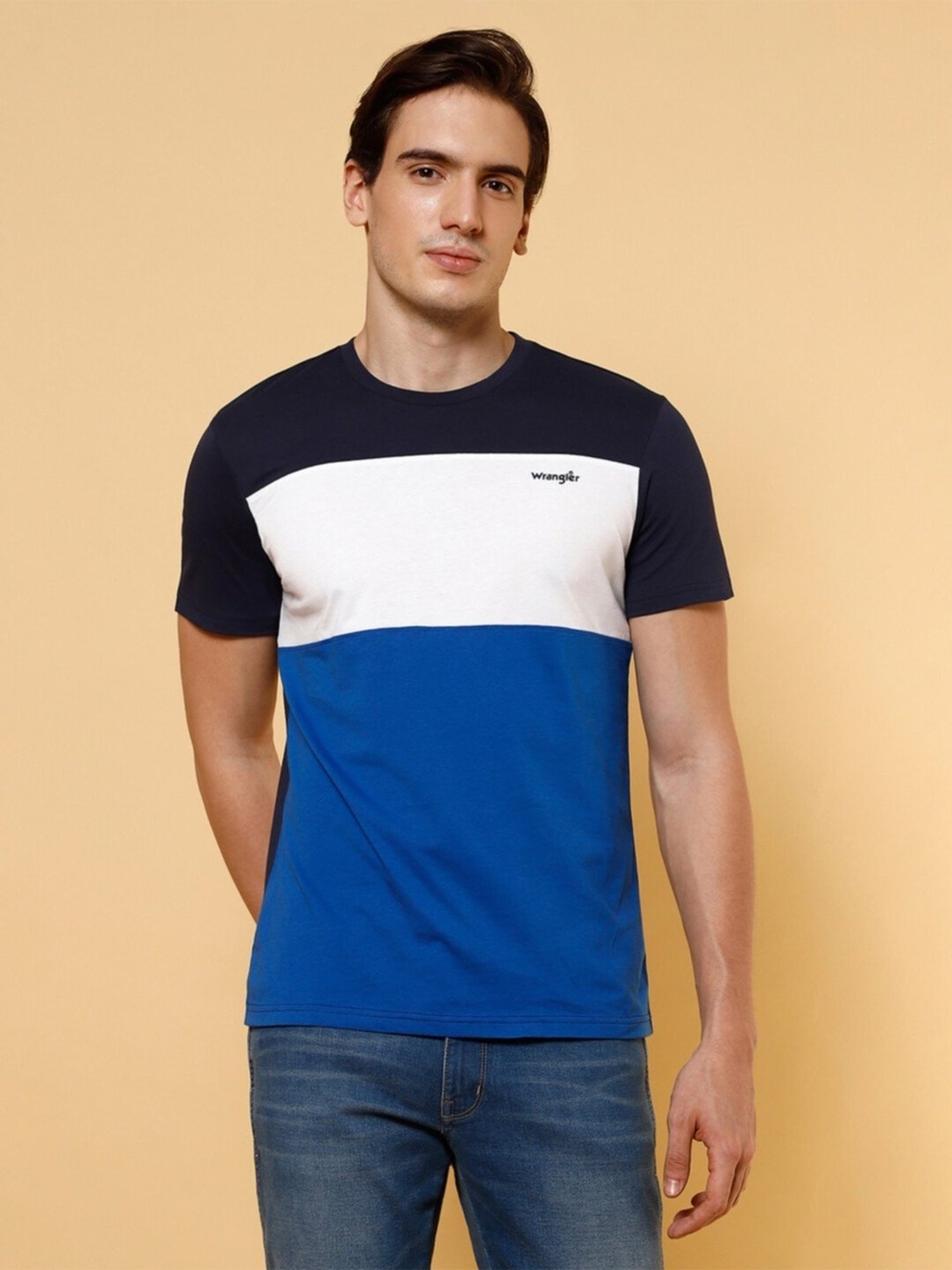 Wrangler Multi Cotton Regular Fit Colour Block T-Shirt