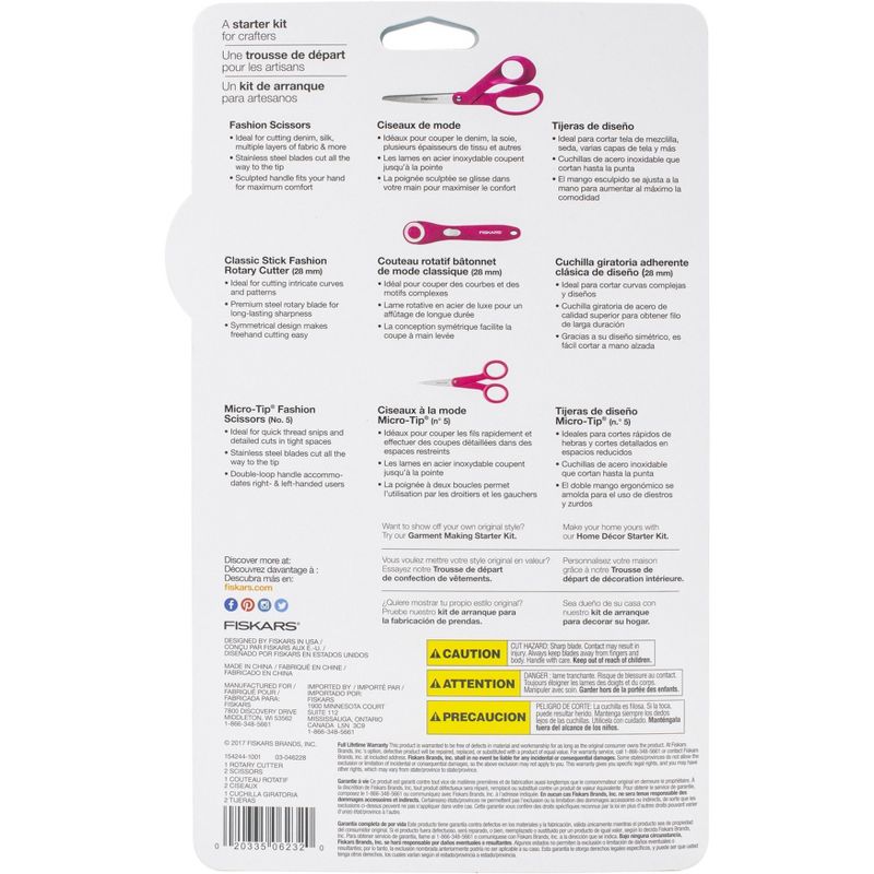 Fiskars Fabric Craft Sewing Fashion Starter Set 3pcs-Rotary Cutter & 2 Pair Of Scissors