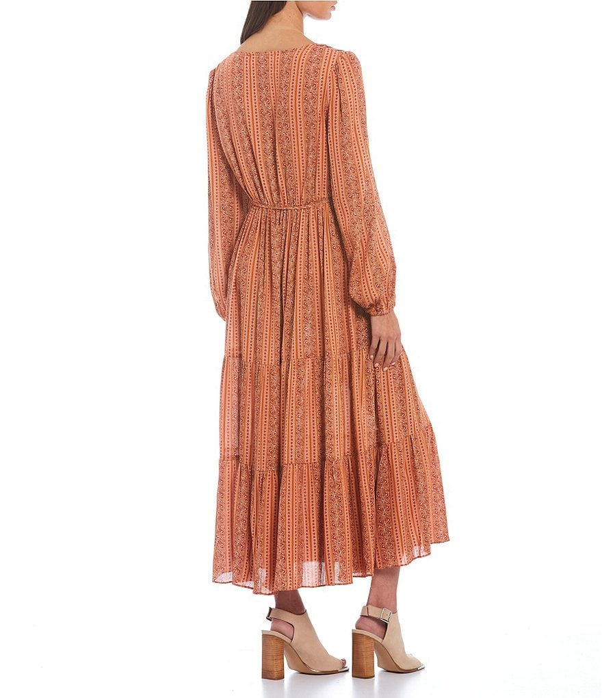 C&V Chelsea & Violet Peasant Sleeve Tiered Maxi Dress