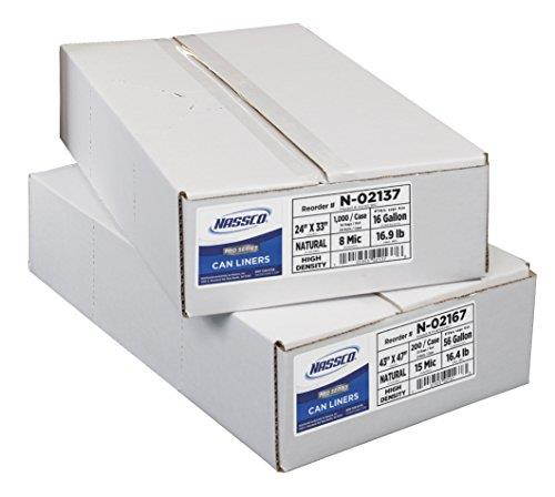 Nassco Pro Series High Density Can Liners, 33 Gallon, 22 Mic, Clear, 33" x 40", 200 per Case