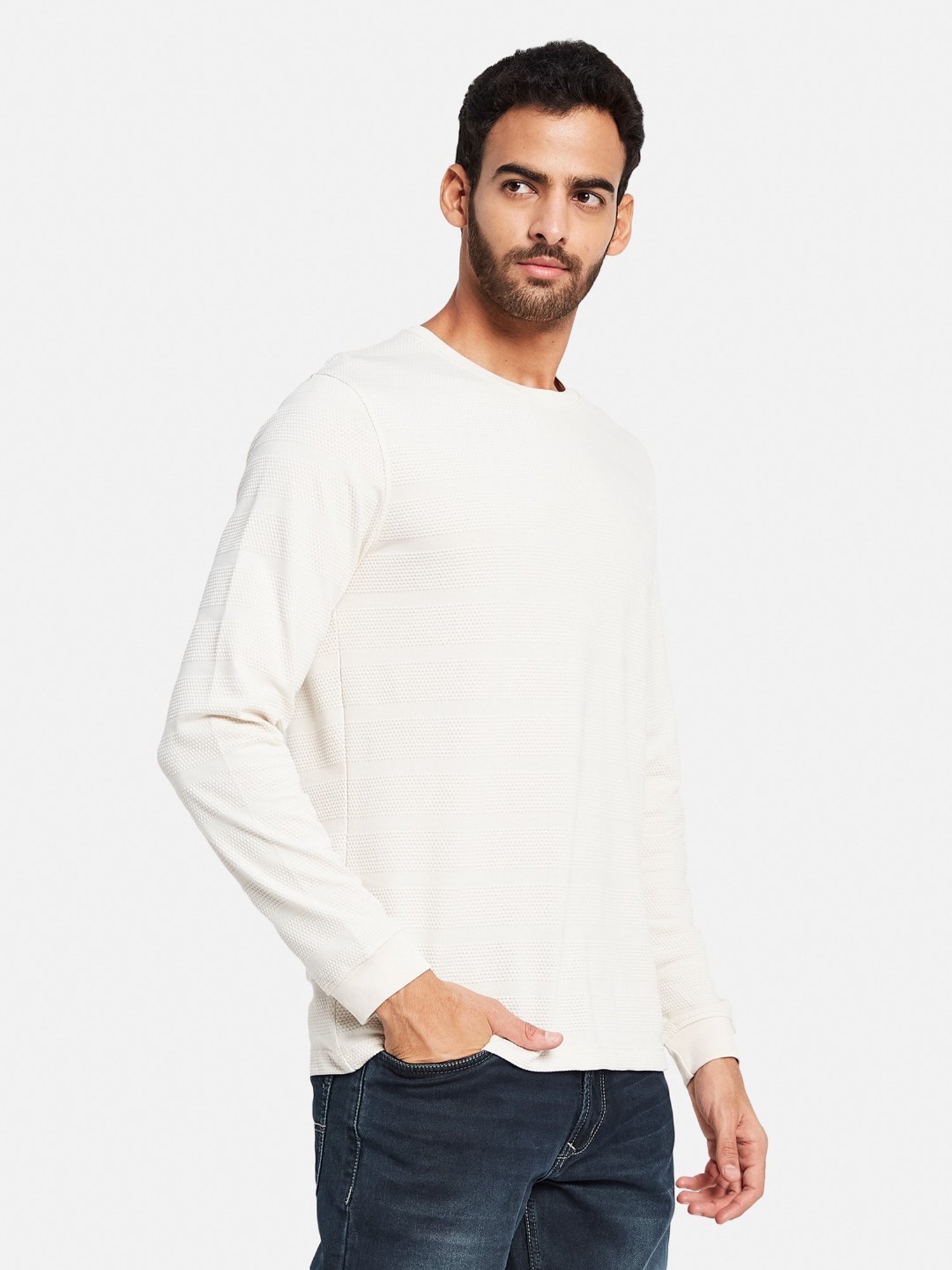 METTLE Cream Cotton Regular Fit T-Shirt
