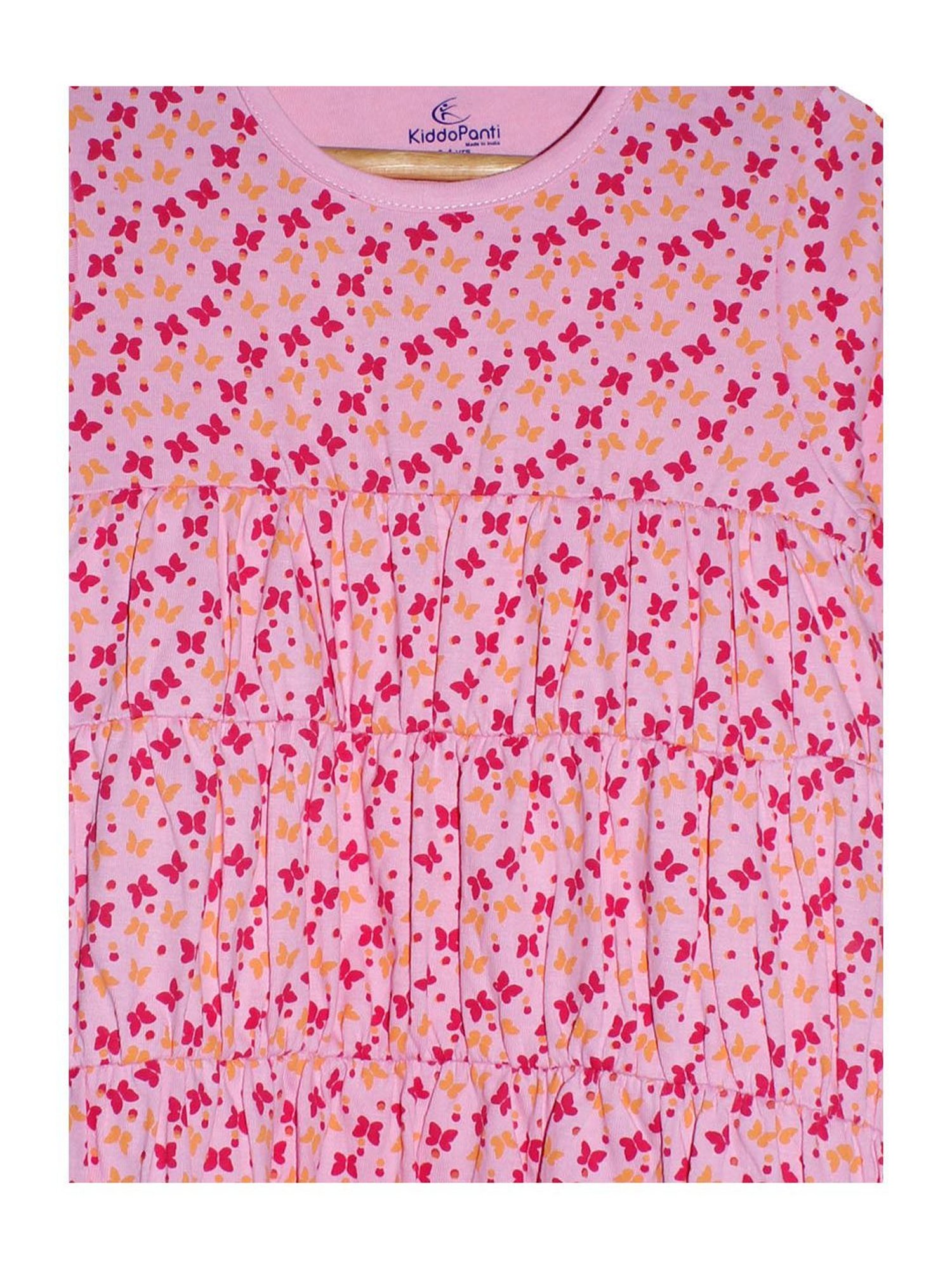 Kiddopanti Kids Baby Pink Printed Full Sleeves Dress