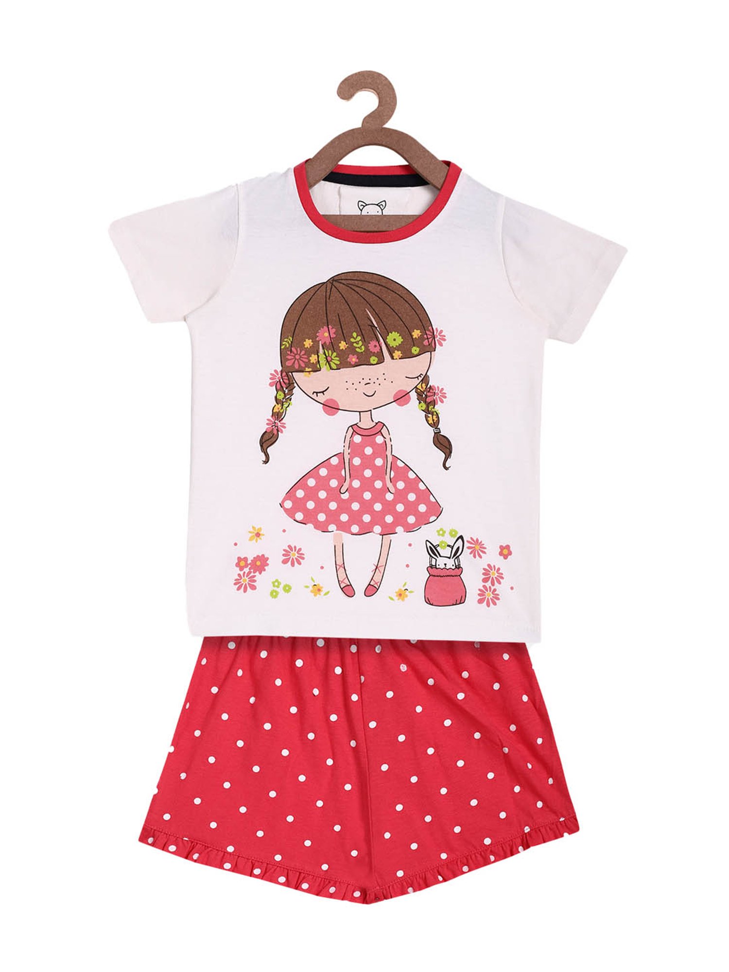Lazy Shark Kids White & Pink Printed  Top with  Shorts