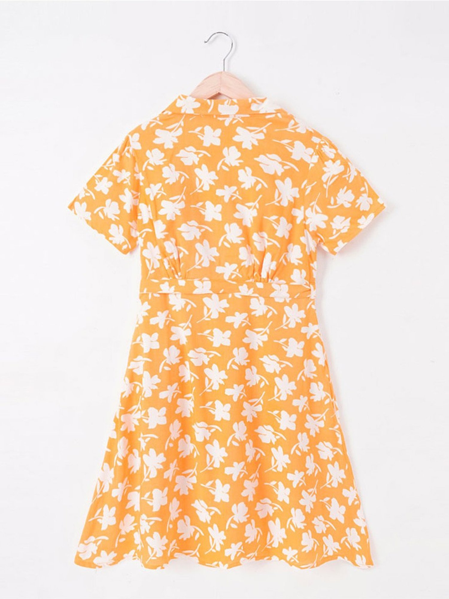 Edheads Kids Orange & White Cotton Floral Print Dress