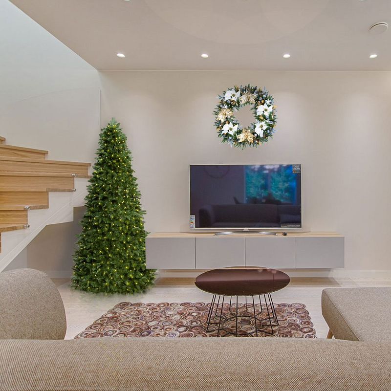 Easy Treezy 30-Inch Pre-Lit Pine Decorative Holiday Christmas Wreath with 100 Incandescent Warm White Lights, Silver and Gold